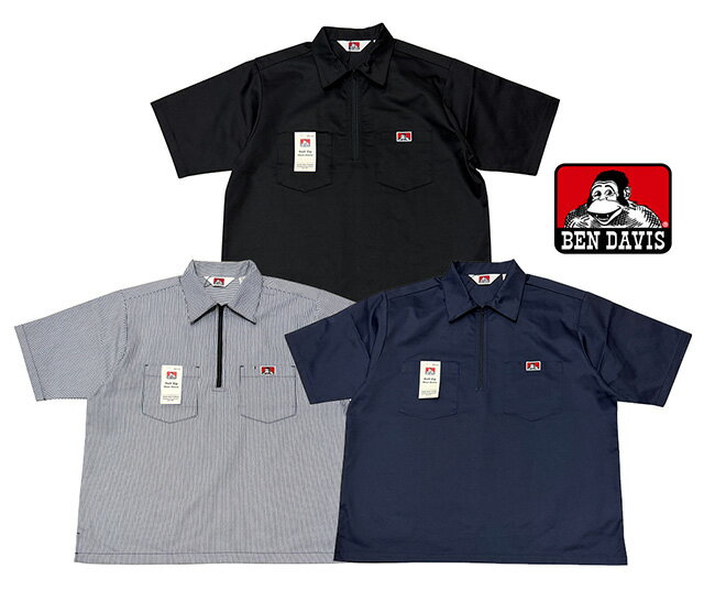 乐天商城 - BEN DAVIS ベンデイビス　C-26580025　ZIP S/S SHIRT　ジップ 半袖 シャツ　3色(BLACK/NAVY/O.BLUE)　半袖Men's メンズ