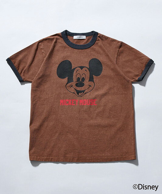Rakuten - Johnbull ジョンブル　MICKEY MOUSE ／ RINGER Tシャツ　4色（BLACK/WHITE/BLUE/BROWN）半袖　2026SS