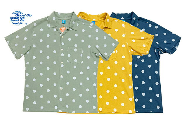 Rakuten - Good On グッドオン　DOT S/S OPEN TEE SHIRTS / ショートスリーブ ドット オープンTシャツ 半袖シャツ　3色（G.GREEN/OLDGOLD/DEEP LAGROON）