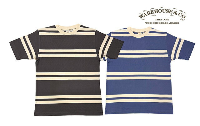 乐天商城 - WAREHOUSE ウエアハウス　Lot 4113 S/S BORDER TEE　ボーダー 半袖 Tシャツ　2色（CHARCOAL/BLUE）