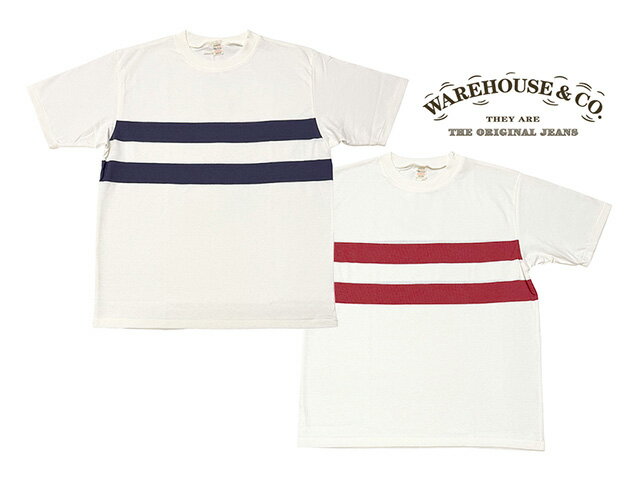 Rakuten - WAREHOUSE ウエアハウス　Lot 4112 S/S PANEL BORDER TEE　パネルボーダー 半袖 Tシャツ　2色（OFF/NAVY-OFF/BORDEAUX）