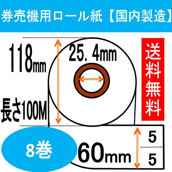 オペラル(Operal) VMT-120 VMT-200対応卓上式小型自動券売機 感熱ロール紙 8巻入り幅60mm 長さ100M ミシン5:5 サーマル 汎用 マミヤオーピー レジロール専門店