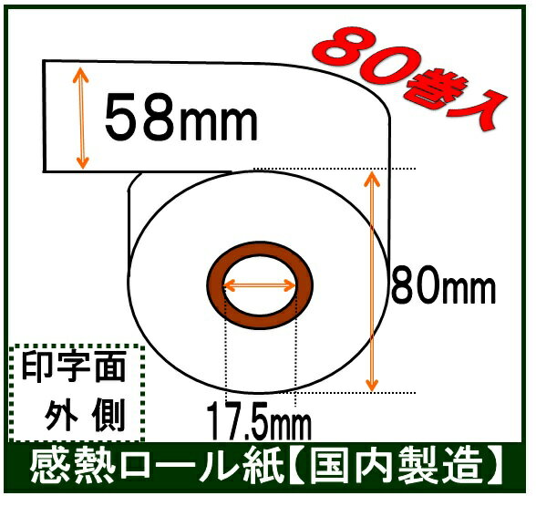 東芝テック(TEC) レジスター FS-1955 対応ロール紙80巻入り 幅58mm レジロール紙 汎用品 58R感熱ロール サーマル レシート