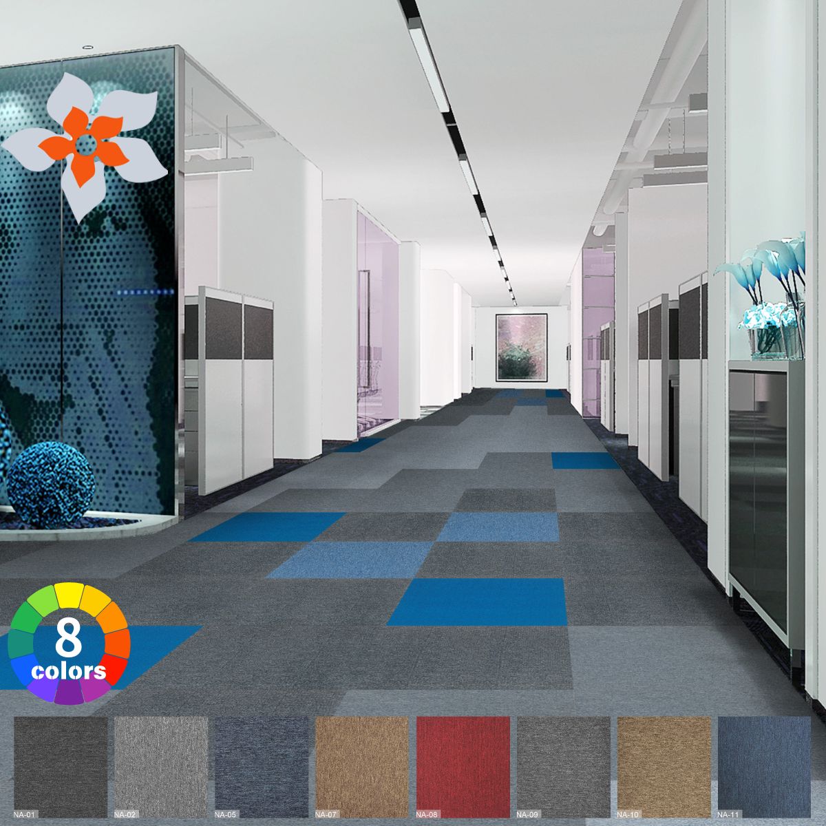 【サンプル】タイルカーペット LOシリーズ 10cm×10cm 4カラーまで選べる 防炎 防汚 吸着 グレー 業務用　シール tile carpet