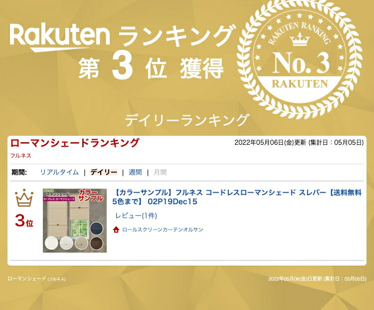 【カラーサンプル】フルネス コードレスローマンシェード スレバー【送料無料 5色まで】 02P19Dec15