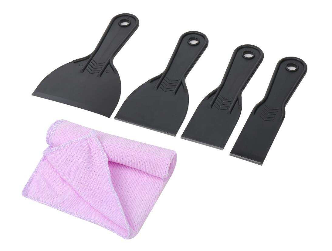 プラスチック スクレーパー【 4サイズセット 】マイクロファイバークロス付 万能 はがしへラ シール剥がし 油汚れ 掃除 【送料無料】mak-d38のサムネイル