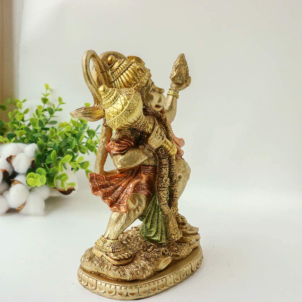 ヒンズー教の神、空飛ぶハヌマン像 ゴールド風彫像 - インド、ムルティ プージャの彫刻(輸入品 [2]