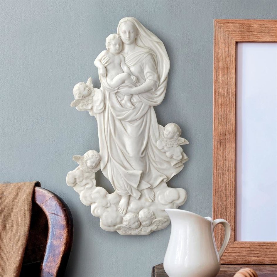 ラファエロ作の システィーナ礼拝堂の聖母子像 大理石風壁彫刻 レジン彫像：工芸品 アート装飾 ギャラリー(輸入品