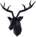 牡鹿の頭部壁装飾彫像 幾何学的な黒い鹿角壁彫刻 フェイク剥製 装飾置物 リビング(輸入品
