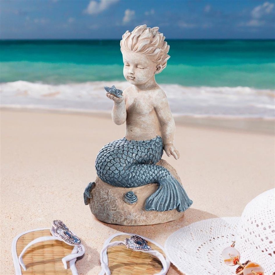 深海の 人魚（マーマンボーイ）の宝石彫像 アート装飾フィギュア リビング 書斎 贈り物(輸入品