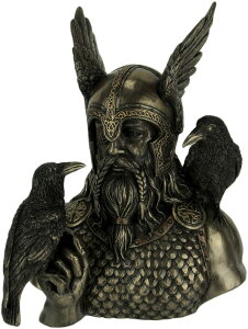 北欧の主神にして戦争と死の神 カラスを連れた、オーディン像彫刻置物 ブロンズ風彫像 贈り物(輸入品