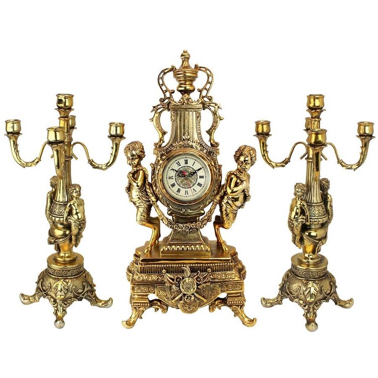 西洋彫刻 ロココ・スタイル グランド・シャトー・バーモント アンティーク風フェイクゴールド色 置き時計彫像/ プレゼント贈り物（輸入品）