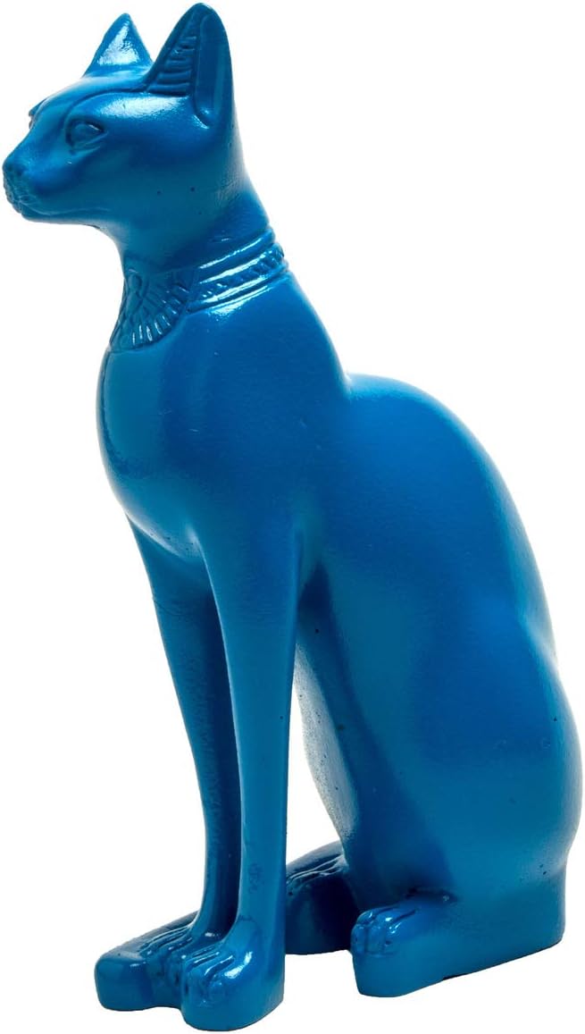 イヤリング付きのクラシックなブルーのバステト猫の彫像 -古代エジプトの女神コレ...