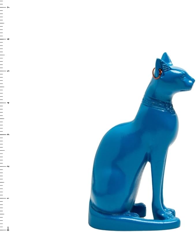 イヤリング付きのクラシックなブルーのバステト猫の彫像 -古代エジプトの女神コレ...
