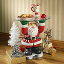 サンタクロースの台座彫像 ガラストップのホリデーテーブル クリスマス彫刻 スノーホワイト アートフィギュア贈り物 輸入品