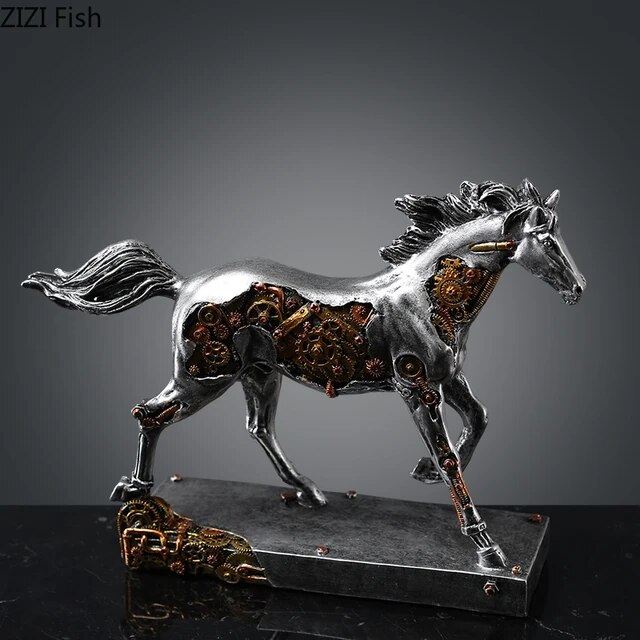 スチームパンク風メカニカルホース彫像機械式馬レジン工芸品装飾動物彫刻抽象的現代装飾ギアオブジェ動物フィギュア置物贈り物輸入品