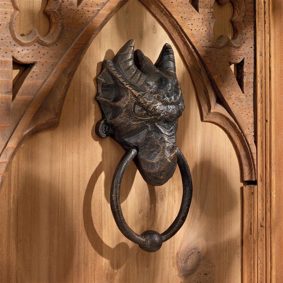 ドラゴンの頭 中世の鋳鉄製ドアノッカー 鋳造鉄製ロストワックス法彫刻 玄関ドア工芸品 金属置物 コレクションアート 贈り物 輸入品