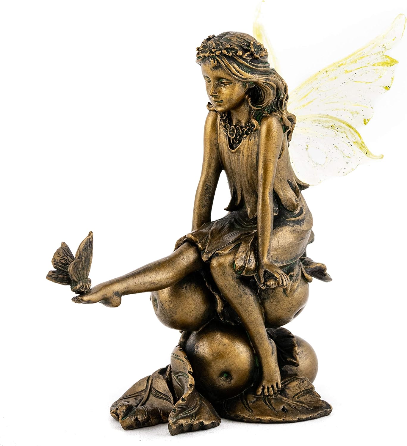 足先に蝶を止まらせた妖精の彫像ブロンズ風仕上げ手描きの神話的な彫刻置物アートコレクション輸入品