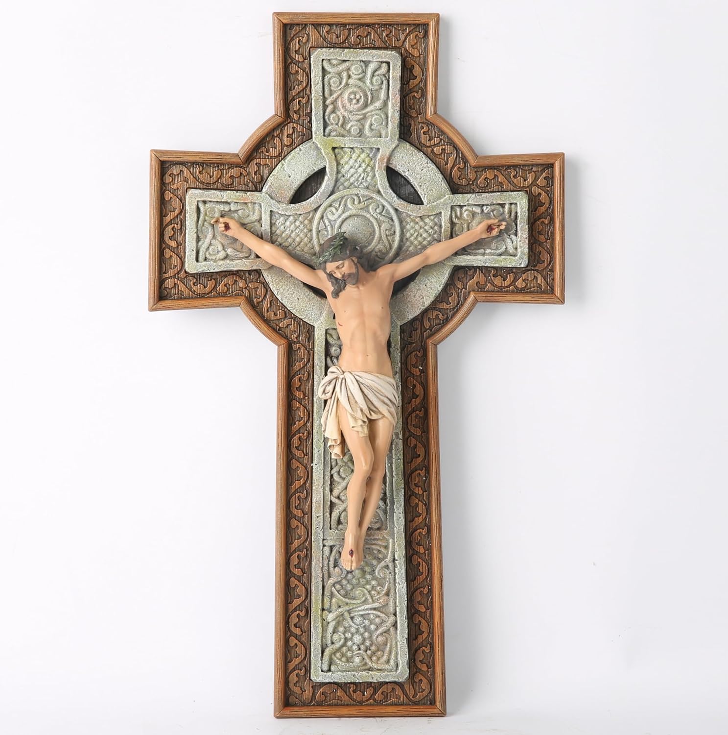 ケルトスタイル十字架壁彫刻高さ 31cm彫像宗教的ギフトカトリック教会アート工芸装飾オーナメント輸入品