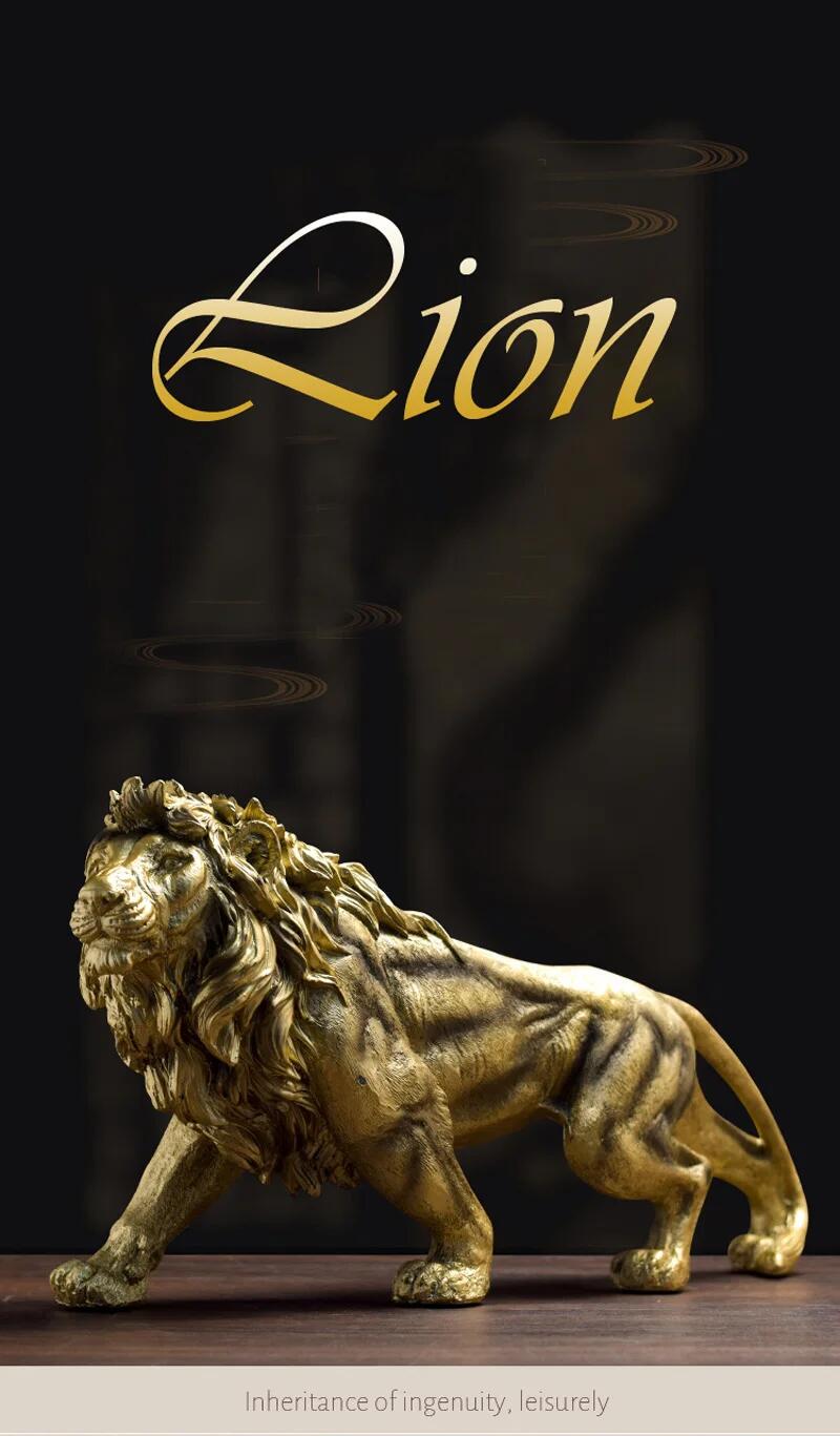 幸運威厳ゴールデンライオンキング金の獅子彫像樹脂製ホームデコオフィスデスク動物装飾贈り物輸入品