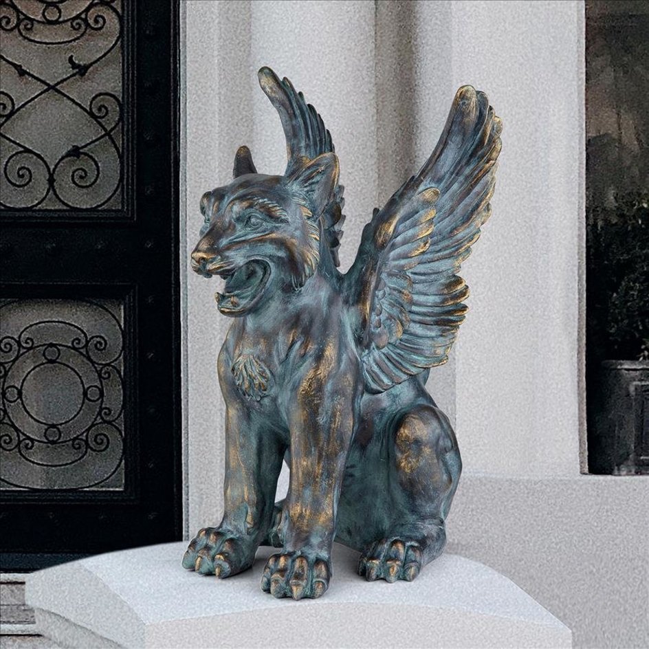 シーザーのグリフィン翼を持ったライオン彫像庭園ガーデン彫刻置物西洋装飾 玄関 パティオホームデコ 輸入品