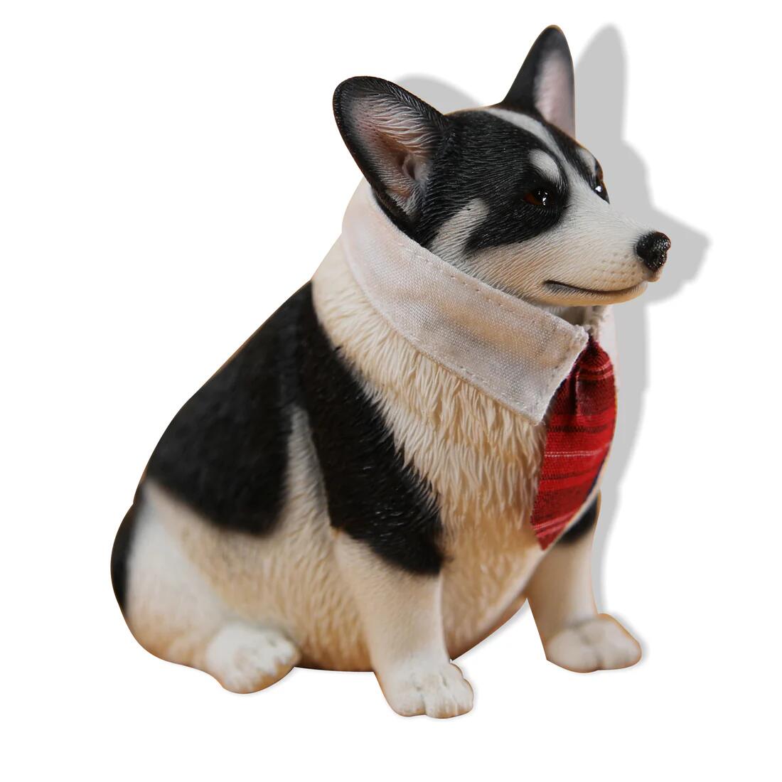 1/6サイズ太っちょ ブラック＆ホワイト色のウェルシュ・コーギー・ペンブローク犬リアルフィギュア犬動物彫像置物イヌ好き輸入品JXK-140B