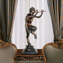 フルートを持った古代ギリシャ 牧羊神 パン彫像大理石ベース鋳造ブロンズ製インテリア彫刻美術品フィギュア贈り物輸入品