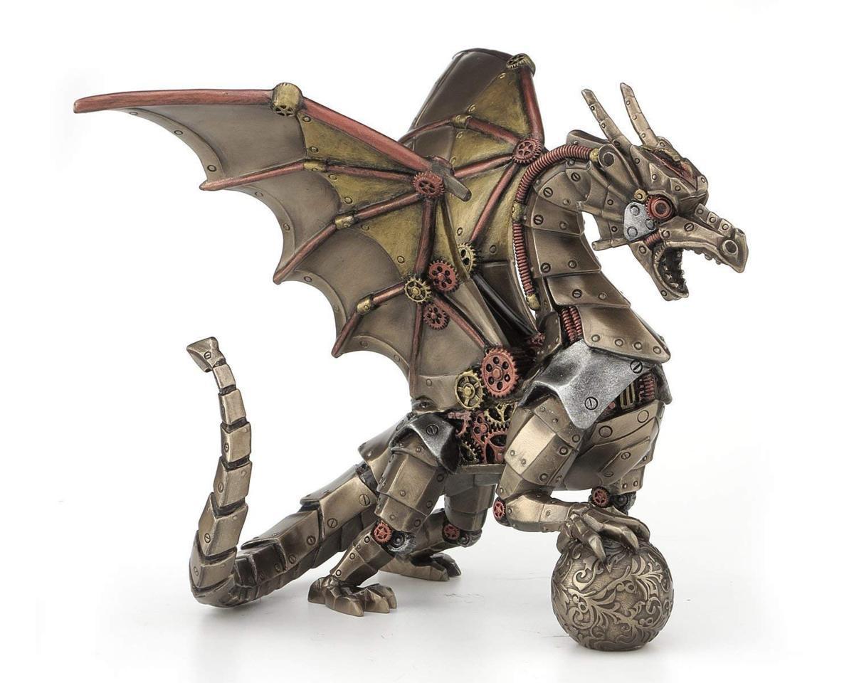 Rakuten - スチームパンク風 スフィアを持った、メカニカル・ギア ドラゴン ブロンズ風 彫像 彫刻/ 産業革命 サイバー 未来 ダンジョン（輸入品