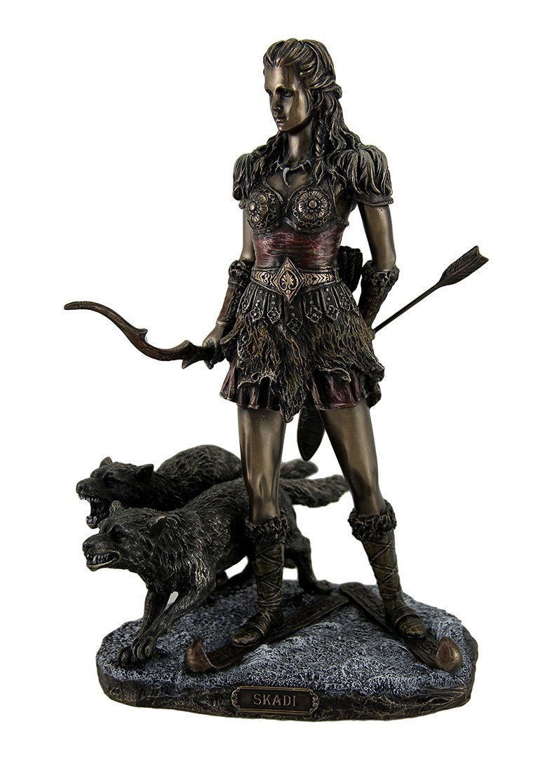 北欧巨人神 冬の女神「スカディ（スカジ）」とオオカミ ブロンズ風 彫像 彫刻/スカンジナビア アイルランド スノッリのエッダ（輸入品）