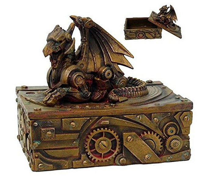 スチーム・パンク風 ドラゴンのフィギュアが付いた蓋のメカニカル ボックス 彫像 彫刻/ 宝石箱 隠し箱 化粧室 贈り物 プレゼント(輸入品