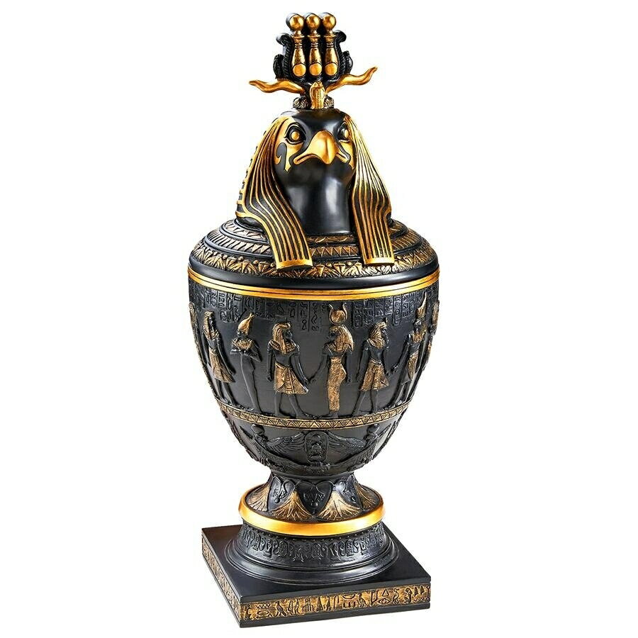 古代エジプトホルス(ファルコン(鷹)の頭のキャノピージャー(カノプス壺)ツートーン・ブラック&ゴールド色彫像贈り物(輸入品)