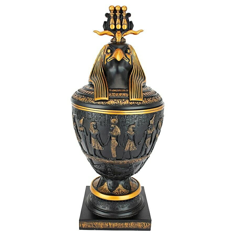 古代エジプトホルス(ファルコン(鷹)の頭のキャノピージャー(カノプス壺)ツートーン・ブラック&ゴールド色彫像贈り物(輸入品)