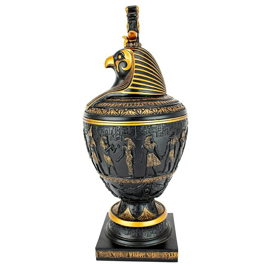 古代エジプトホルス(ファルコン(鷹)の頭のキャノピージャー(カノプス壺)ツートーン・ブラック&ゴールド色彫像贈り物(輸入品)