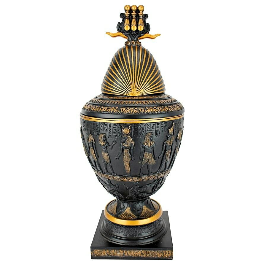 古代エジプトホルス(ファルコン(鷹)の頭のキャノピージャー(カノプス壺)ツートーン・ブラック&ゴールド色彫像贈り物(輸入品)