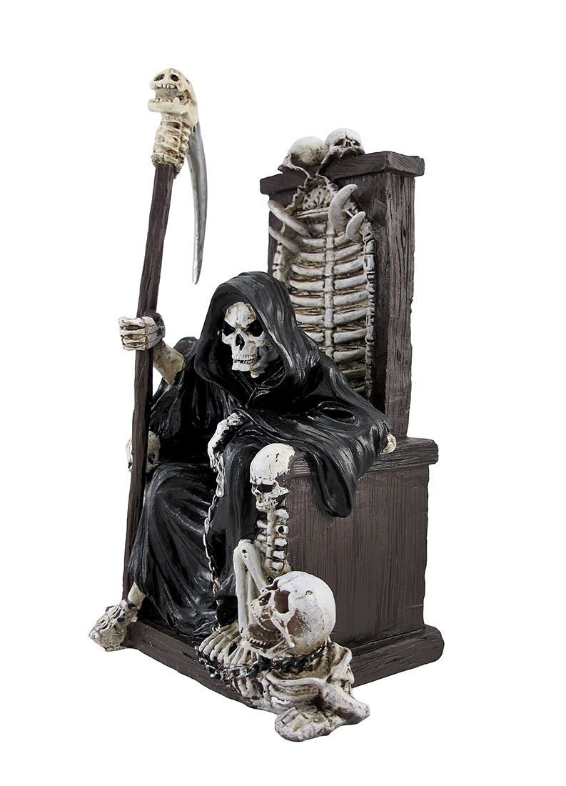 アンデッド・スケルトンのペットと王座に座る恐ろしい死神 グリム・リーパー彫像 彫刻/ ハロウイーン 大鎌 マント プレゼント贈り物(輸入品 [3]