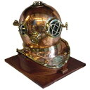 フルサイズ アメリカ海軍 マークV 銅製ダイビングヘルメット レプリカと木製ベース/ 潜水士 ボートハウス ビーチカフェ プレゼント(輸入品