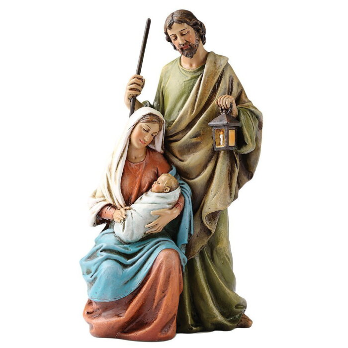 聖家族の置物彫像 彫刻 高さ 約16cm/ カトリック教会 祭壇 洗礼 福音 聖霊 十字架 聖母マリア クリスマス プレゼント 贈り物（輸入品）