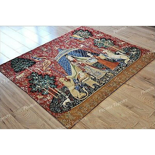 「我が唯一つの望みに」貴婦人と一角獣（ユニコーン）中世アート 美しいジャガード織り壁掛けタペストリー 中世美術 （ミディアム）輸入品