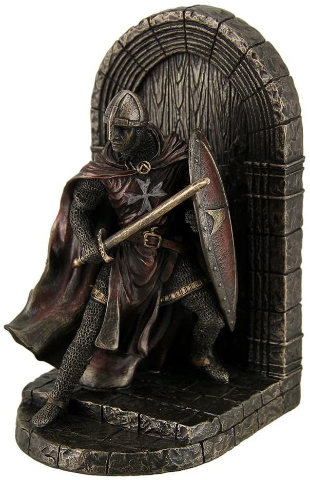 Rakuten - 西洋彫刻 鎧を着た 中世の騎士 マルタ十字軍戦士 ブロンズ風ブックエンド彫像/ 西洋インテリア 書斎 誕生日 記念プレゼント贈り物（輸入品
