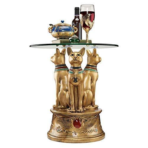 エジプト彫刻 ロイヤルゴールデン・バステト神 ガラストップ テーブル装飾 彫像/ 貴賓室 VIPルーム レストハウス プレゼント贈り物（輸入品）