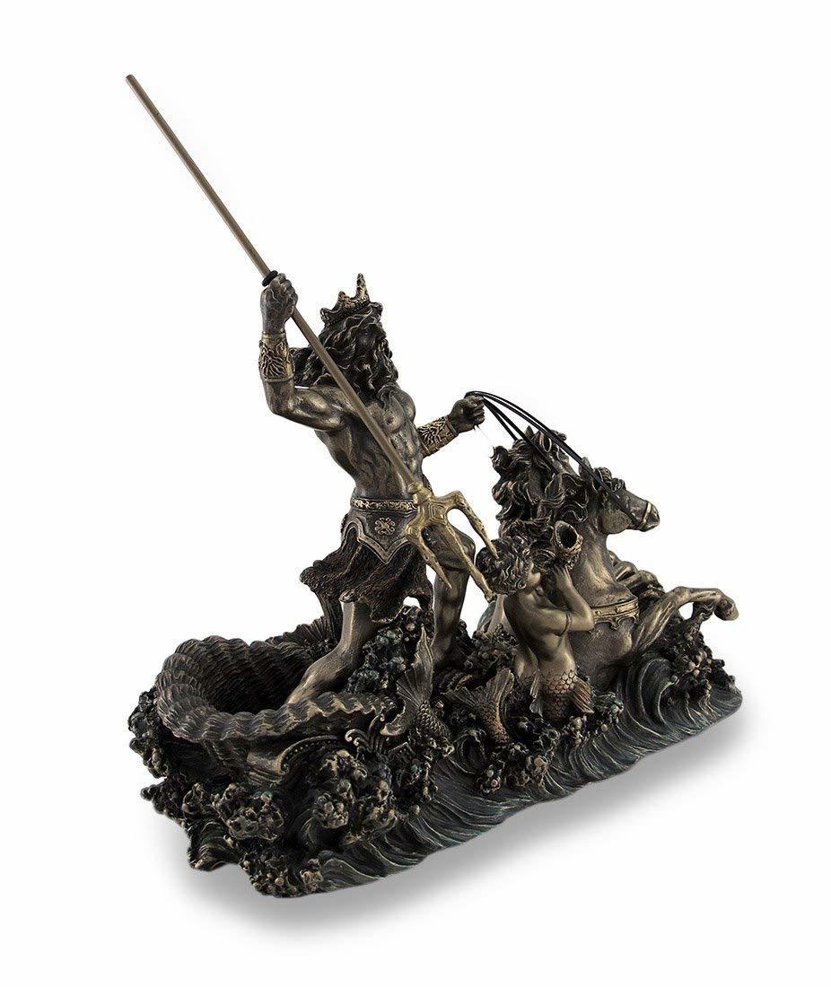 海馬のチャリオットに乗る海の神 ポセイドン 古代ギリシャ神話 彫刻 ブロンズ風彫像 フィギュア像/ リトルマーメイド プレゼント(輸入品