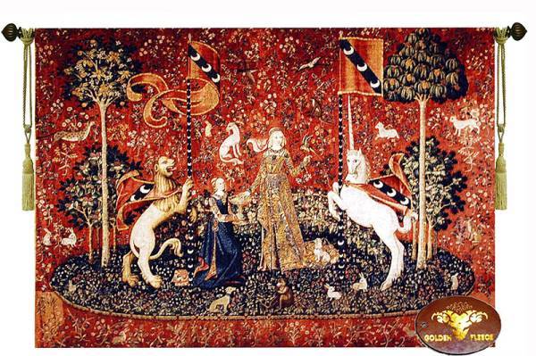 （味覚）貴婦人と一角獣（ユニコーン）の中世アートジャガード織 壁掛けタペストリー/ インテリア 新築祝い プレゼント 記念品(輸入品)