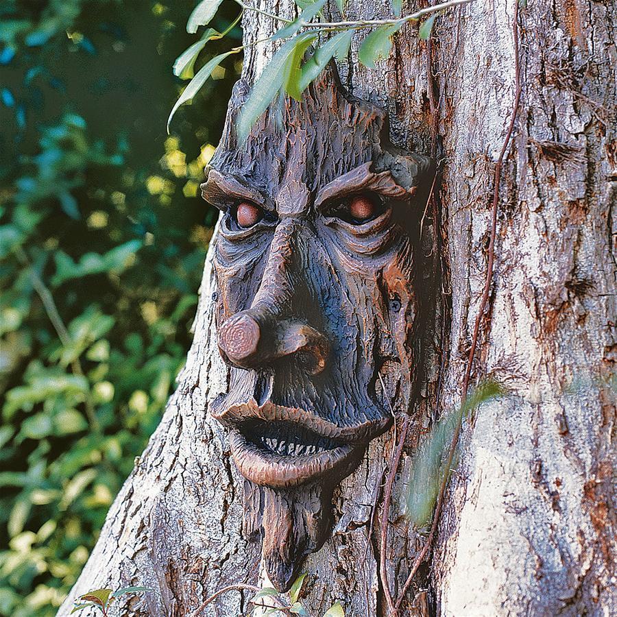 ノッティンガム・ウッズ 木の精霊：グリーンマン木の彫刻-ガーデン装飾 彫像/ ガーデニング 樹木装飾 ハロウィン （輸入品