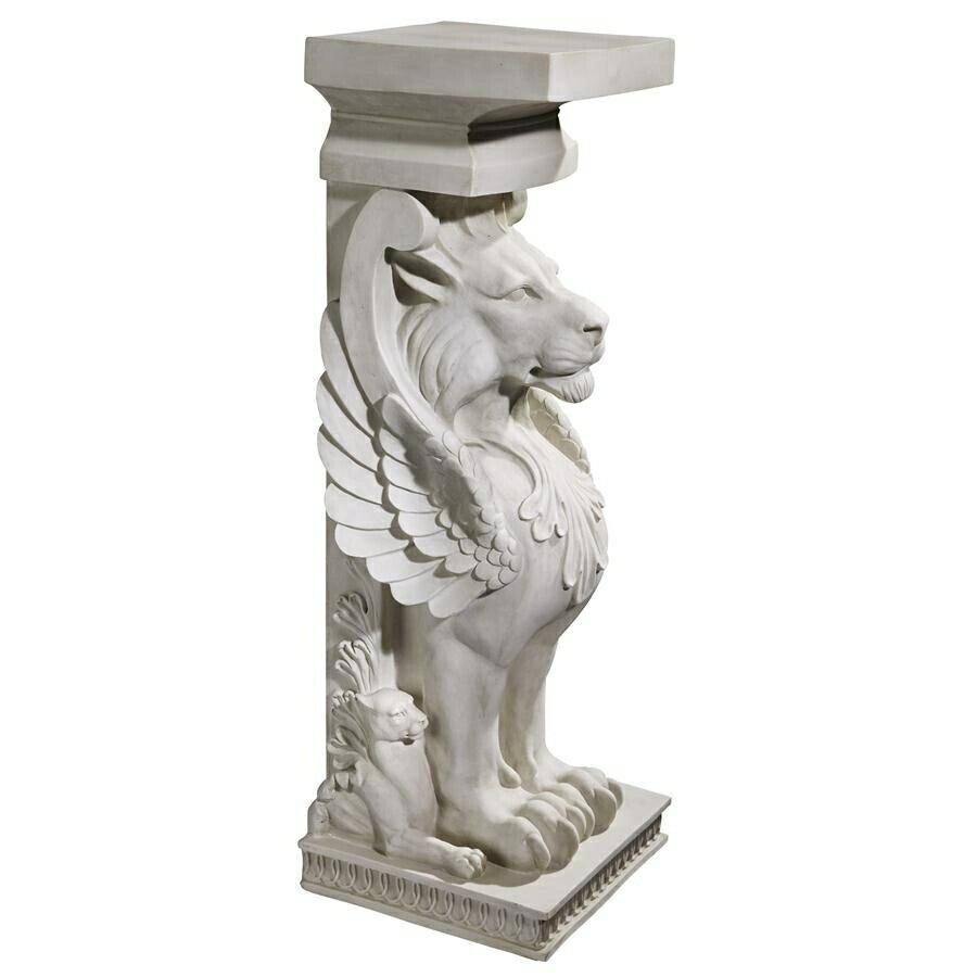 トラペゾフォロン翼のあるライオンの彫刻台座 ストーン風 彫像/ プランタースタンド貴賓室 ゲストハウス 新築祝い プレゼント（輸入品