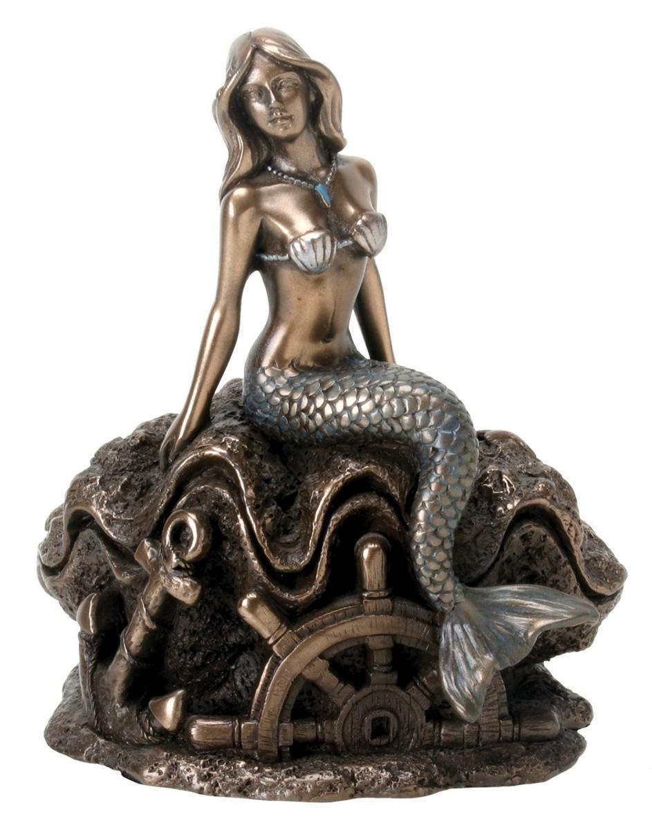 乐天商城 - 西洋彫刻 ブロンズ風 貝の上に座った 女性のマーメイド（人魚）置物 彫像/ リトル・マーメイソ アリエル ポセイドン プレゼント (輸入品