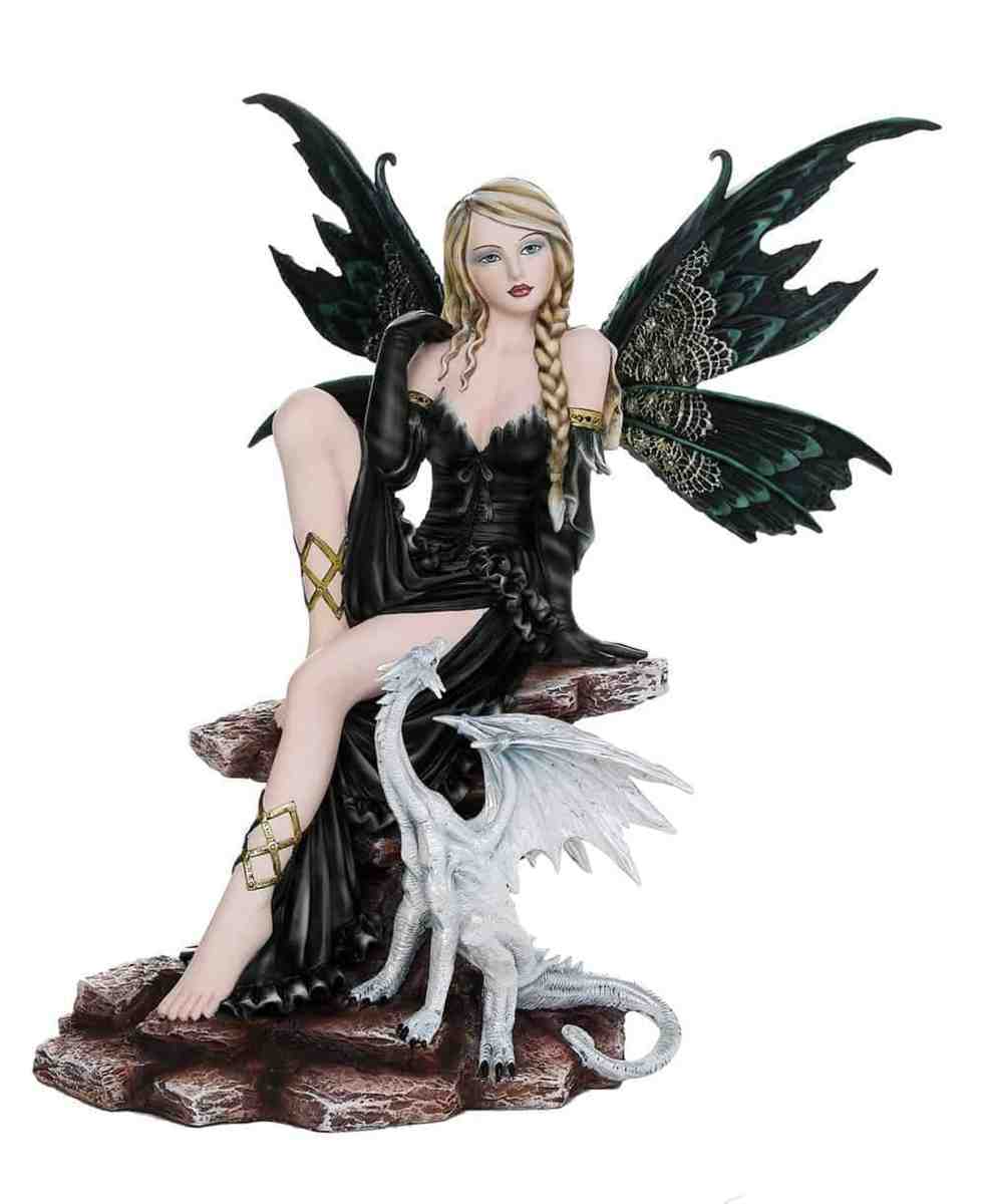 西洋彫刻 ファンタジー・フェアリー（ドラゴンを連れた、黒い衣装の妖精 彫像/ フェアリーランド・レジェンド 伝説 物語 プレゼント(輸入品
