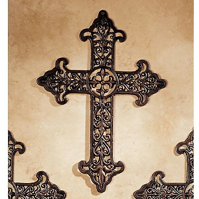 パークアベニューコレクション フルールデリス 花の十字架 鉄製ブロンズ風 十字架彫刻 彫像/ カトリック教会 結婚式場 プレゼント（輸入品