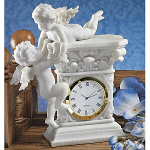 洋風彫像 彫刻 バロック風 2人のケルビム（智天使）置き時計 彫刻 彫像/ エデンの園 契約の箱 サムエル記 化粧室 リンビング（輸入品）