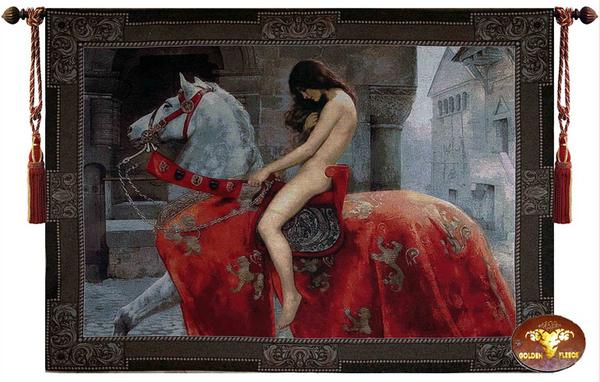 美しい女性 ゴディバ婦人 ジャカード織りタペストリー ウォールアート / Beautiful Lady Godiva Fine Tapestry Jacquard Woven（輸入品