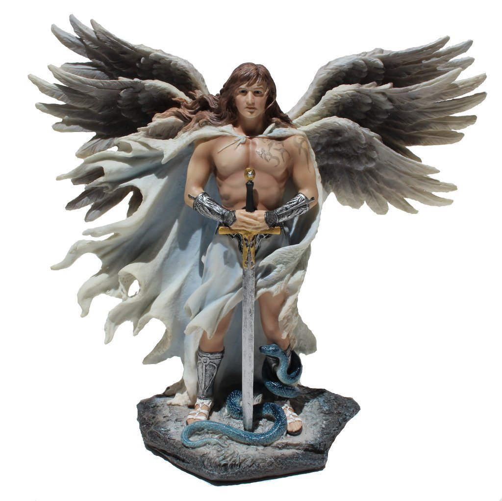 剣と三対六枚の翼を持つ熾天使 セラフィム ライトカラーストーン風 ゴシック様式 彫像 彫刻 失楽園 教会 祭壇 聖霊 エンジェル 輸入品 浪漫堂ショップ